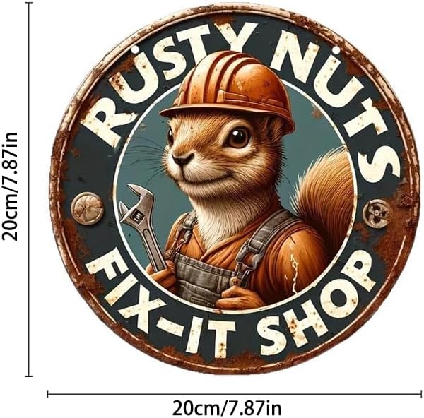Metal Retro Shell Gasoline Wall Art, Creativity Art Decorations, Garden Sign Outside Decor，Wall Sculpture， Hanging Sculpture for Living Room Dining Room Bedroom Yard Outdoor Decor (Squirrel Worker)
