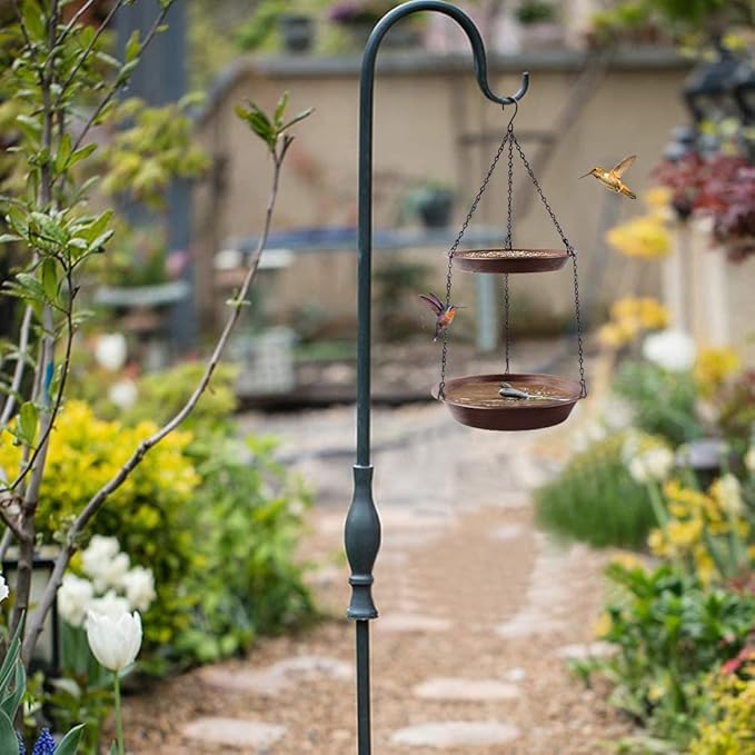 Hanging Bird Bath for Outdoor, 2-in-1 Antique Copper Metal Bird Feeder&Birdbath Bowls with 23" Rust-Proof Black Chains Backyard Birdbath Garden Decor