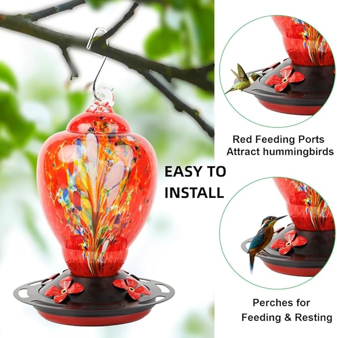WOSIBO Hummingbird Feeder Replacement Bottom Base Replacement Part Includes Red Plastic Base Metal Top and Brushes (Black)