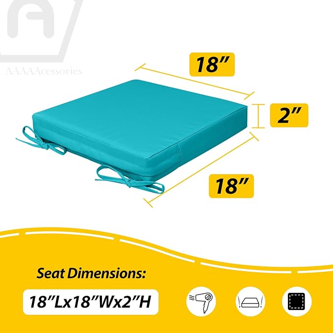 AAAAAcessories Outdoor Seat Cushions for Chairs, Waterproof, Fade-Resistant, 18" x 18" x 2", Patio Furniture Replacement Cushions, Set of 2, Turquoise Blue