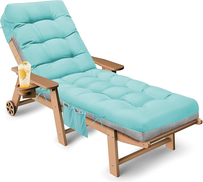 Outdoor Lounge Chair Cushion, Waterproof Replacement Chaise Lounge Cushions for Outdoor Furniture Thickened 71 x 22 x 4.7 Inches Non-Slip Patio Pool Lounge Chair Cushions with Ties (Teal)