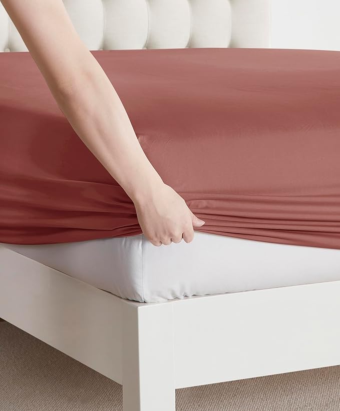 Clara Clark Bed Sheets, Premier 1800 Series Bed Sheet Set, Deep Pocket, Wrinkle, Fade, Stain Resistant, Luxury Soft Bedding Sheets & Pillowcases, Split King, Pink Clay