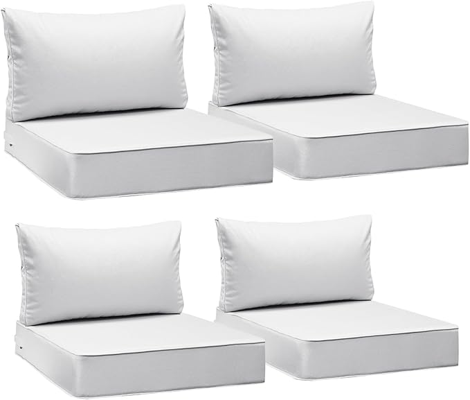 AAAAAcessories Outdoor Seat Cushions for Chairs, Fade-Resistant, Waterproof Patio Furniture Replacement Cushions, 24" x 24" x 5" + 24" x 13.5", Set of 4, Creamy White