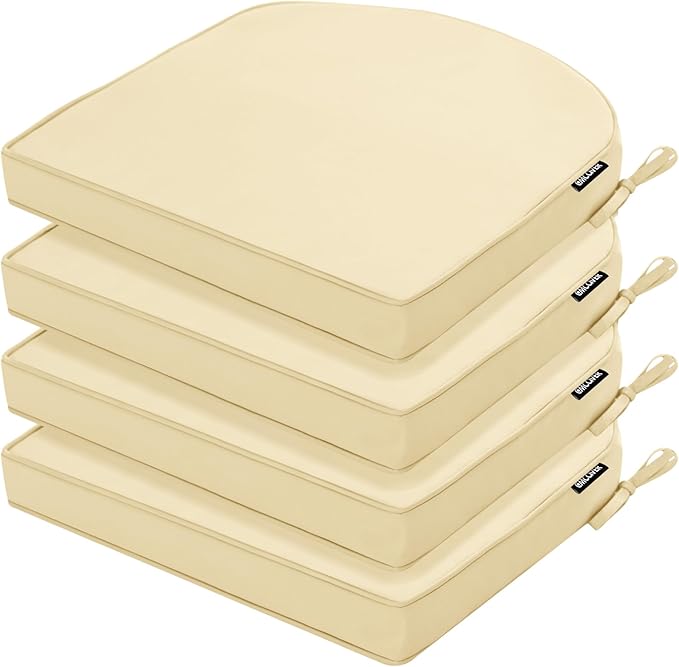 Outdoor Chair Cushions Set of 4 Waterproof Patio Chair Cushions with Tie 5 Year Color Fastness Thick Outdoor Seat Cushion for Garden Lawn Round Corner Beige 17x16 Inch