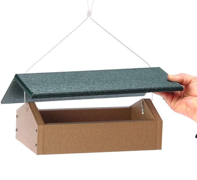 Birds Choice Upside Down Suet Feeder, Holds 4 Suet Cakes | Hanging Suet Bird Feeder with Roof, Woodpeckers, Jays, Nuthatches | Sturdy for Garden & Backyard | Taupe & Green, 11.75"L x 8.75"W x 4"H