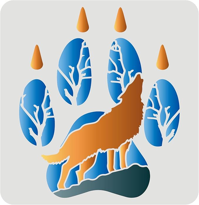 FINGERINSPIRE Wolf Paw Stencils - 11.8x11.8inch Reusable Animal Foot Print Stencils for Drawing on Wood, Floor, Furniture, Wall and Paper