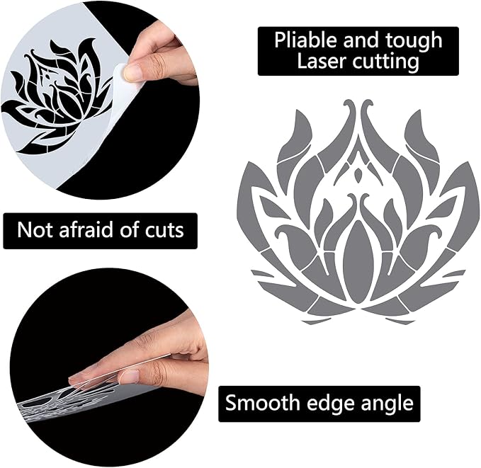 GORGECRAFT 12"X12"Lotus Flower Stencil Mandala Sacred Templates Yoga Reusable Plastic Drawing Painting Stencils Template for Painting on Card Wall Fabric Tile Canvas Crafts DIY Home Decor