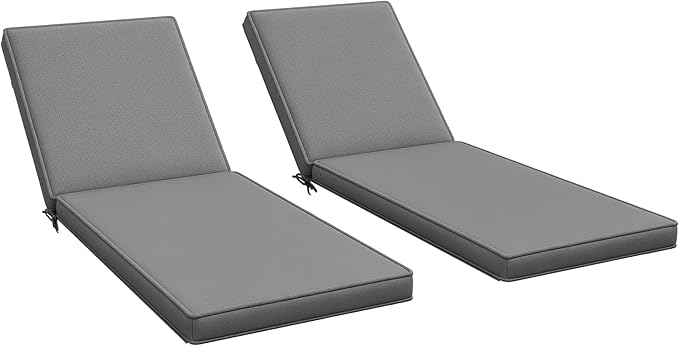 Outsunny Chaise Lounge Cushions Outdoor Set of 2, Fade Resistant, 72 x 21 x 3 in Sun Lounger Replacement Cushions, Patio Lounge Chair Pads with Removable Cover for Pool, Beach, Deck, Lawn, Gray
