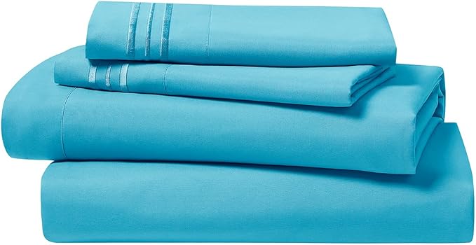 Clara Clark Bed Sheets, Premier 1800 Series 4 Piece Bed Sheet Set, Deep Pocket, Wrinkle, Fade, Stain Resistant, Luxury Soft Bedding Sheets & Pillowcases, Split King, Beach Blue