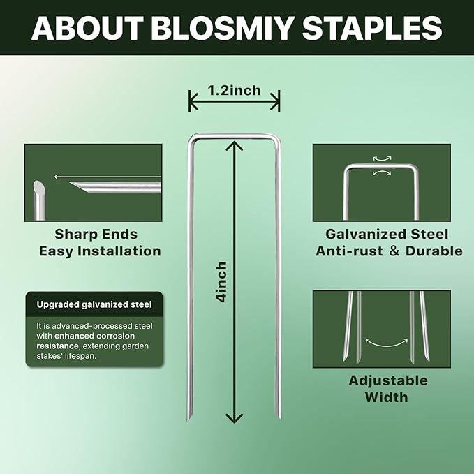 Landscape Staples 4 inch Stakes for Gardening 200 Pack Galvanized Garden Staples for drip Irrigation Landscape Fabric pins Updated Heavy-Duty Weed Barrier Fabric Lawn Outdoor Projects,Decorations
