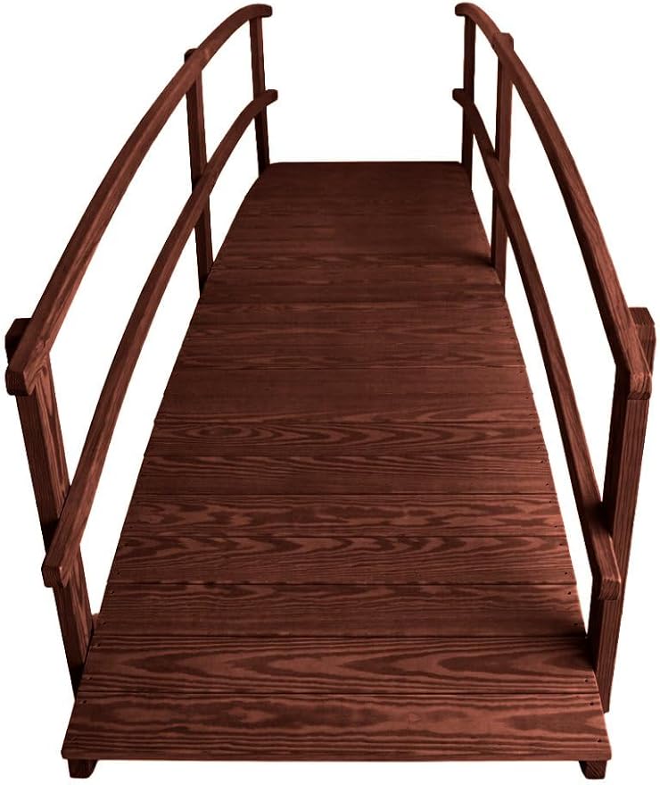 10 FT MAHOGANY Amish Made Garden Bridge with DOUBLE RAILS for Walkway, Backyard Pond & Landscaping, Outdoor Wooden Footbridge for Koi Pond, Japanese Style Decorative Bridge, Made in USA