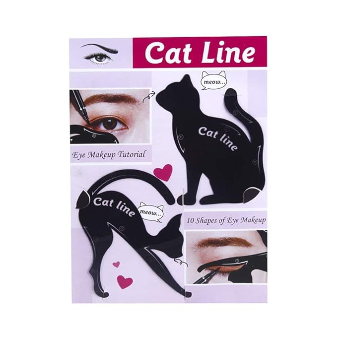 Cat Line Eyeliner Stencil, Smoky Eyeshadow Applicators Template Plate, Professional Multifunction Black Cat Shape Eye liner & Eye Shadow Guide Template (PVC Material) (1)
