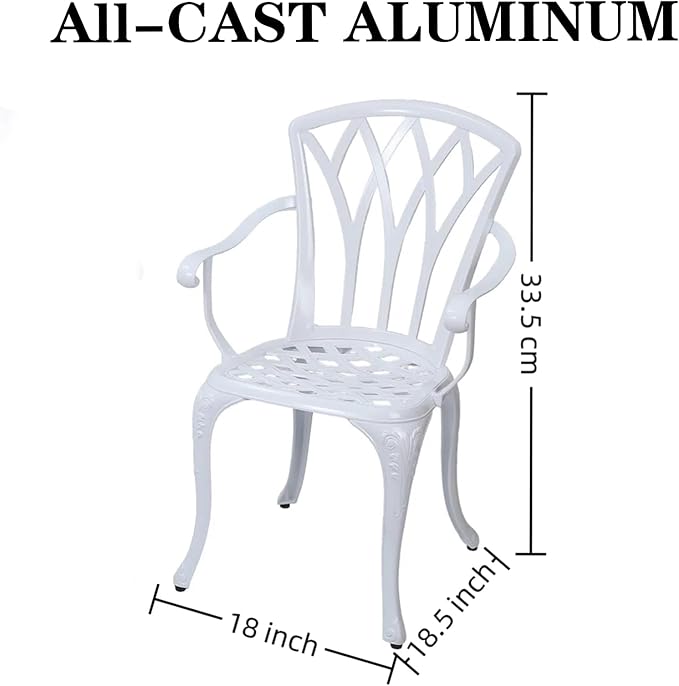 Patio Chairs Set of 2, Cast Aluminum Outdoor Dining Chair for Garden, Backyard, Balcony (White)
