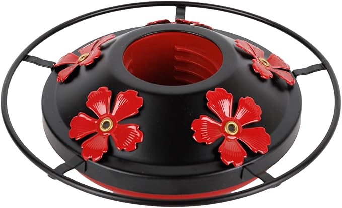 WOSIBO Hummingbird Feeder Replacement Bottom Base Replacement Part Includes Red Plastic Base Metal Top and Brushes (Black with 5 Flower)