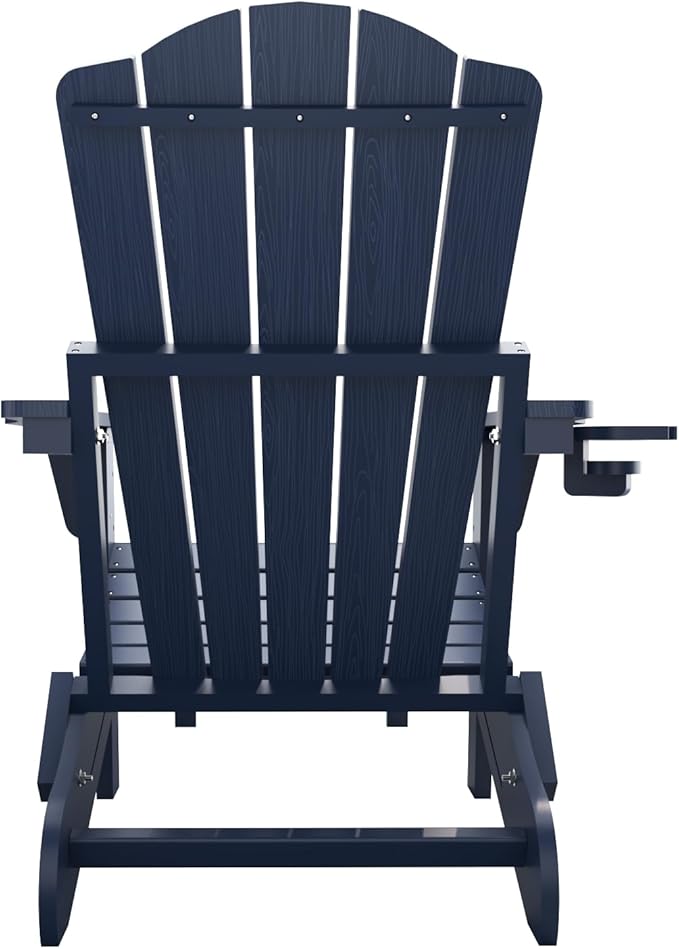 Folding Adjustable Adirondack Chairs with Ottoman & 1 Cup Holders, HDEP Multifunctional Adirondack Chair with Footrest,Navy Blue