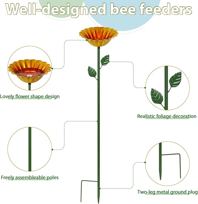 Large Bee Watering Station, 4 Pack Small Bird Bath for Outside, Metal Butterfly Feeders Bowl with 5.32'' Flower Design Bee Bath for Garden Decor