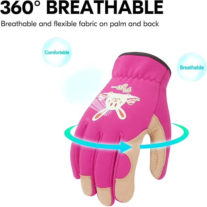 Vgo... 1-Pair Age 3-4 Kids Gardening Gloves,Children Yard Work Gloves,Soft Safety Outdoor Playing Gloves (Size XS,Purple Rabbit, KID-SL7362)