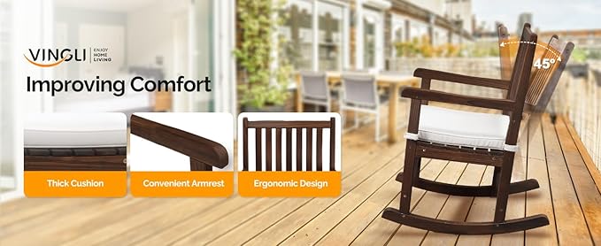 VINGLI Oversized Rocking Chair, Wooden Rocking Chair with High Back, Outside Porch Rocking Chair for Patio, Yard, Garden, 550 LBS, Teak (Rustic, 2 PCS)