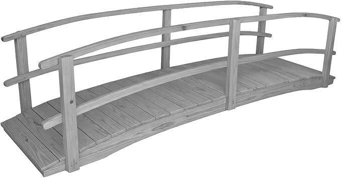 12 FT Grey Amish Made Garden Bridge with Double Rails for Walkway, Backyard Pond & Landscaping, Outdoor Wooden Footbridge for Koi Pond, Japanese Style Decorative Bridge, Made in USA
