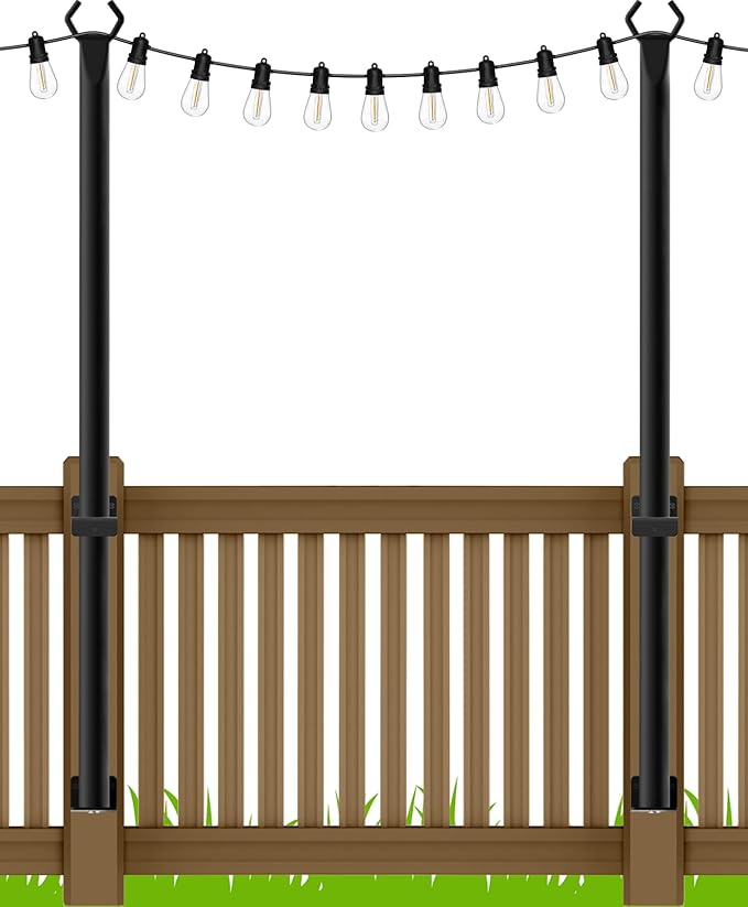 LETIANPAI 2 Pack String Light Poles,5 Ft Metal Poles with Fence Bracket for Outdoor String Lights,Outdoor Light Poles,Poles/Post/Stand for Outside