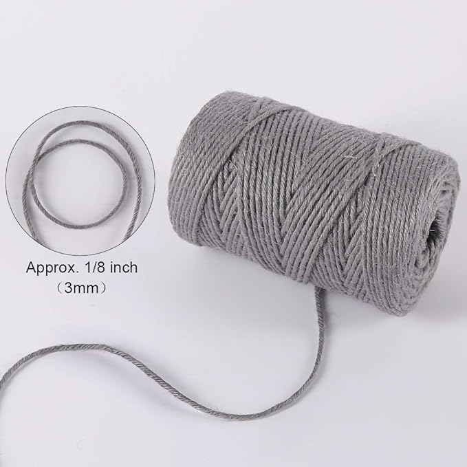 Tenn Well Grey Jute Twine, 328 Feet 3mm Thick Twine Rope for Gift Wrapping, Crafting, Packing, Gardening, DIY Projects