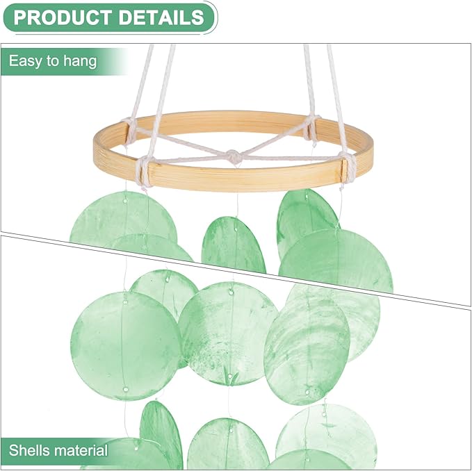 Shell Wind Chime for Outside, Seashell Wind Chime Sea Glass Shell Wind Chime for Outside/Patio/Garden/Porch Decor, Handcrafted Wind Chime [Green]