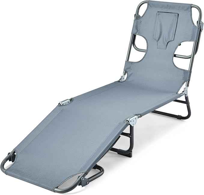 Amazon Basics Outdoor Lounge Chair, Foldable Design with Multi-Angle Backrest, Grey, 1-Pack