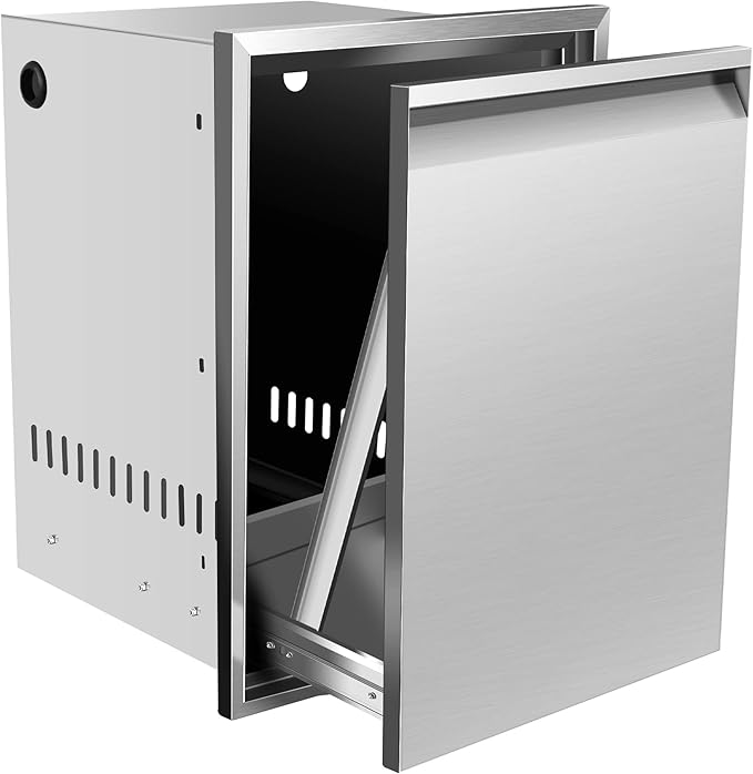 Built-in Single Trash Drawer 17'' W x 23'' H x 16'' D, Pull-Out Tray Outdoor Kitchen Stainless Steel with Handle Storage Bins or Propane Tank for BBQ Island Grill Station