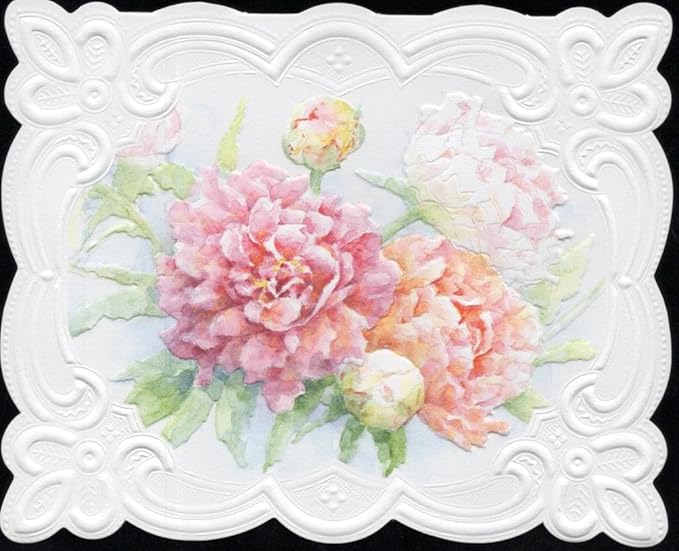 Poster Foundry Peony Mix Portfolio Boxed Note Cards by Carol Wilson. 10 embossed 4x5 Die-Cut Notecards and Matching Envelopes in Decorative Gift Box with Magnetic Flap. NCP2349