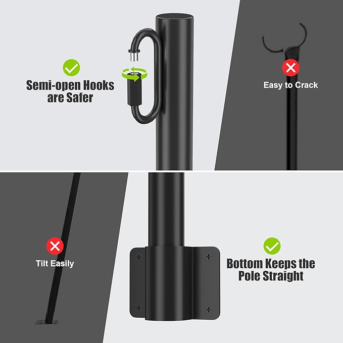 Suchtale Wall Mounted String Light Pole, Fence Extender with Clip and Bracket,Outdoor String Lights Hangers, Wall Mounting Stand for Deck Patio Garden Christmas Wedding Party,1.3 FT 8 Pack, Black