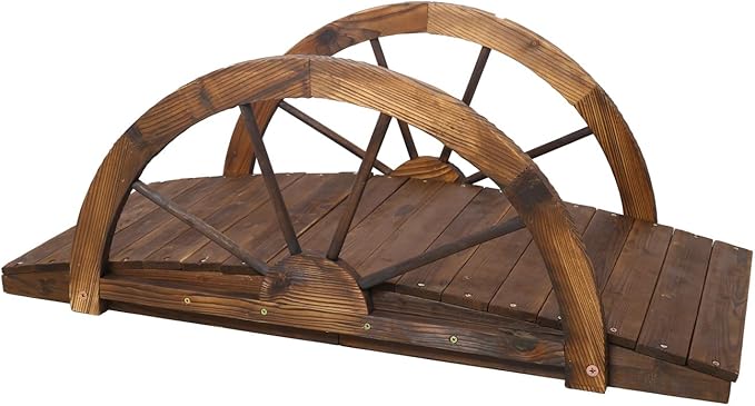 ZeHuoGe 3.3 FT Wooden Garden Bridge Arc Footbridge with Half-Wheel Style Railings & Solid Fir Construction