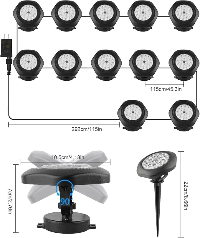 RGB Underwater Pond Lights,Super Bright 18 LED Submersible Fountain Lights,Bluetooth APP Control IP68 Waterproof Color Changing Spotlights for Fish Aquarium Tank Garden Yard Pool(Set of 12)