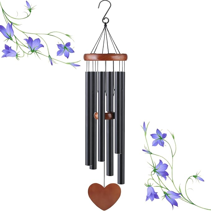 Large Black Memorial Wind Chimes – Sympathy Gift for Mom – Outdoor Aluminum Wind Chimes for Garden, Patio, Lawn, or Home Décor