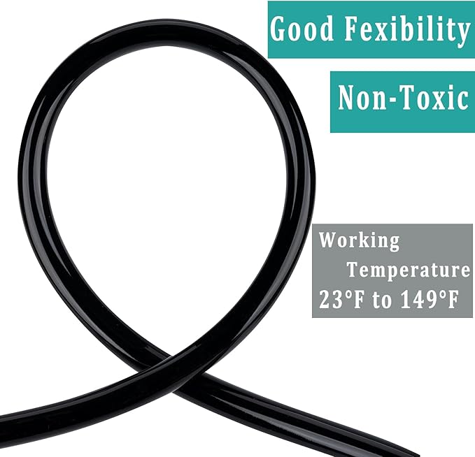 Black Vinyl Tubing 1/2” ID × 5/8” OD - 50 Feet PVC Flexible Plastic Tube Hybrid Hose, Transfer Water Air Oil for Pond Fountain Garden, Non-toxic and BPA free