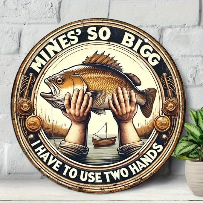 Metal Retro Shell Gasoline Wall Art, Creativity Art Decorations, Garden Sign Outside Decor，Wall Sculpture， Hanging Sculpture for Living Room Dining Room Bedroom Yard Outdoor Decor (Caught a Big Fish)