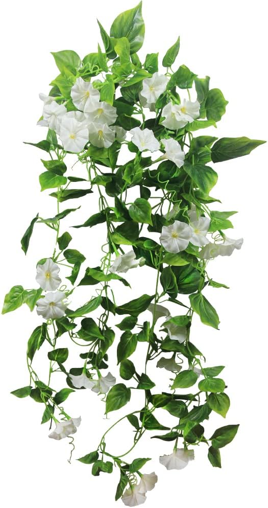 FERIAL Artificial Vines for Decoration with Flowers 2 Pcs Hanging Plants Silk Garland White Morning Glory Vine Artificial Plants Outdoors 15Feet Fake Vine Plants for Wedding Indoor Wall Fence Baskets