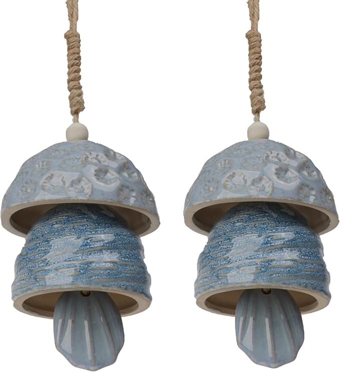 DiliComing Outdoor Wind Chimes Garden Decor - 2-Pack Ceramic Wind Chimes for Outside Deep Tone Memorial WindChimes Weather Resistant Outdoor Porch Front Door Sympathy Bell Gift for Mom Grandma