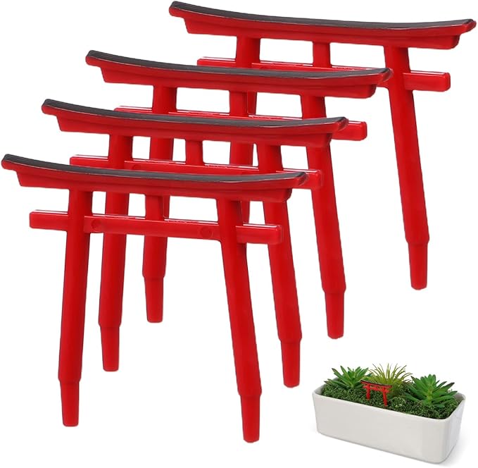 PRETYZOOM 4pcs Japanese Torii Gate Miniature Decoration Mini Red Shinto Temple Torii Garden Gate Ornament for Fairy Zen Garden Fish Tank Landscape Accessories