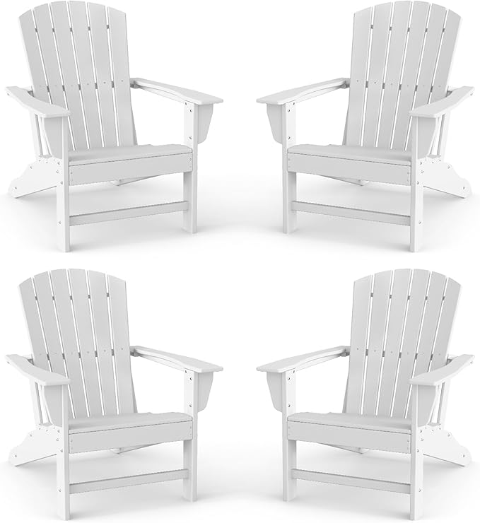 BRIOPAWS Adirondack-Chairs-Set of 4 | Fire Pit Chair | Oversized | HDPE Plastic | Weather Resistant | for Deck Outdoor Poolside Campfire | White