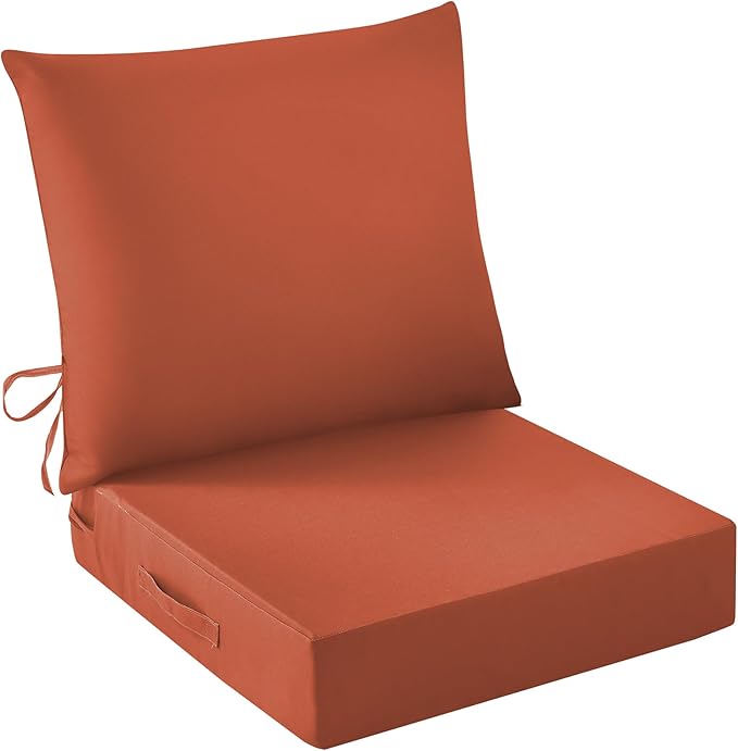 Outdoor Seat Cushion Set, Waterproof & Fade Resistant Patio Chair Cushions, Outdoors Cushion for Patio Furniture, 24 x 24 x 5.75 Inch, Outdoor Couch Cushions with Handle and Ties, Spice