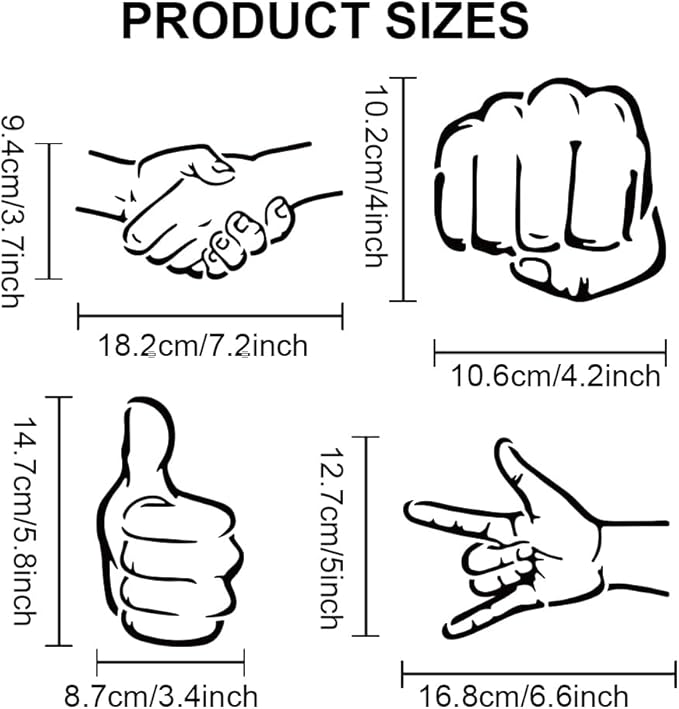 MAYJOYDIY 2pcs Hand Gesture Fist Stencil 11.8×11.8inch 9 Styles Handshake OK Heart Gesture Stencil with Paint Brush Hands Themed Drawing Template for Wood Walls Canvas Furniture Crafts Art Projects