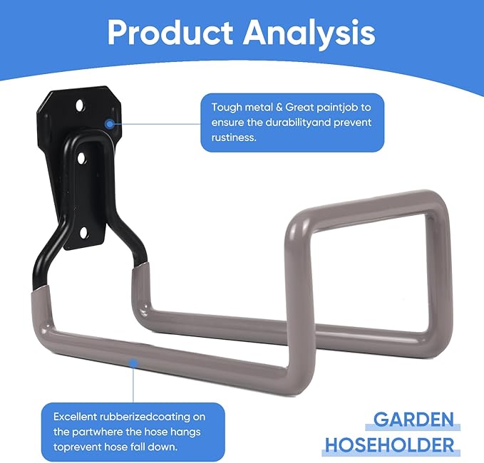 Garden Hose Holder Hanger Wall Mount, Heavy Duty Water Hose Holder for Outdoor/Indoor Use in Yard, Metal Durable Hose Hooks, Ideal for Water Hose Storage (1 Piece, Gray)