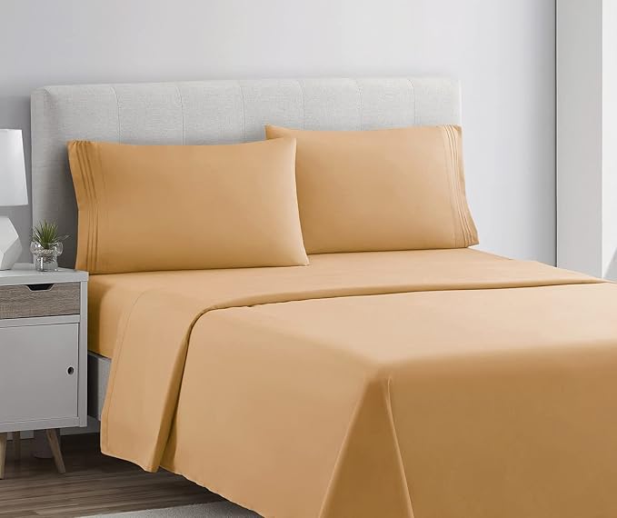 Clara Clark Bed Sheet Set, Split King, Premier 1800 Collection, 5 Piece, Microfiber, Deep Pocket, Apricot Orange