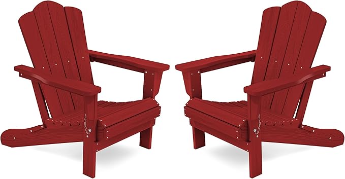 KINGYES Folding Adirondack Chair Set of 2, HDPE Adirondack Chair for Adult, Red