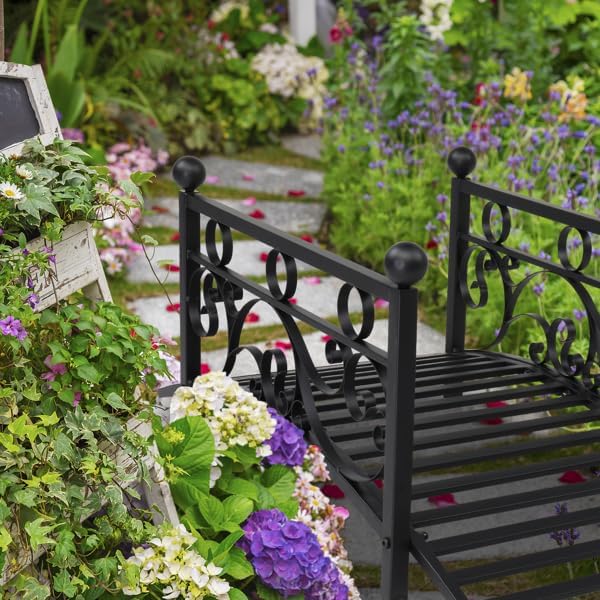 Black Iron Foot Bridge, Bridge Walkway for Garden Garden Bridge Metal Yard Arch Path Bridge Ourdoor Decorative Black Iron Foot Bridge for Landscaping, Arch Backyard Garden Bridge with Safety Siderails