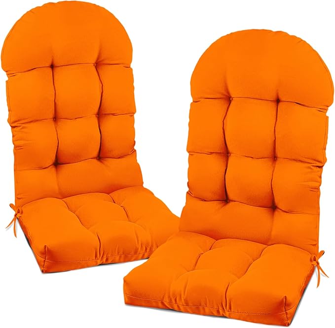 Outdoor Adirondack Chair Cushions Set of 2 Orange Waterproof High Back Patio Chair Cushion with Ties Indoor Outdoor Lounge Cushions Replacement,47.24 * 19.69 * 4"