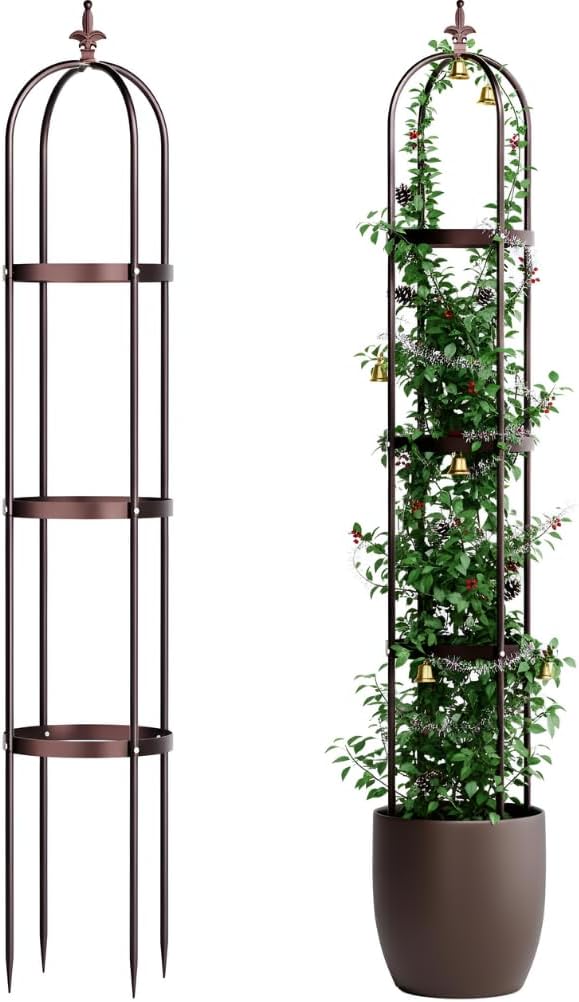 Idzo Trellis for Climbing Plants Outdoor, Garden Trellis Steel, Obelisk Design Stone-Look Finish, 2025 Bronze Color, Vertical Support for Climbing Plants, Decorative for Outdoor & Indoor Use