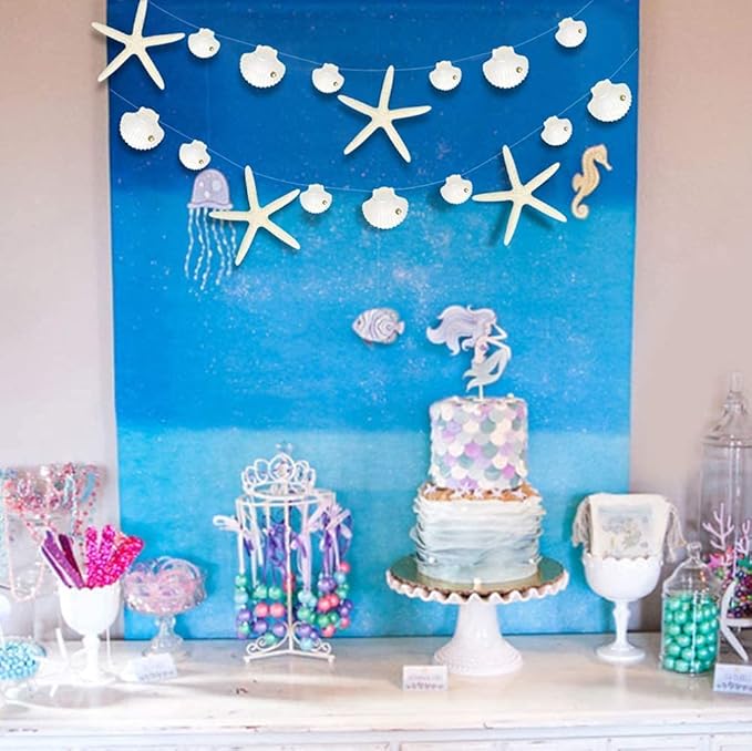 Decor365 White Finger Starfish Sea Shell Garland Ocean Coastal Nautical Party Decoration Starfish Cutouts Hanging Bunting Banner Under The Sea Mermaid Wish Birthday Beach Wedding Decor