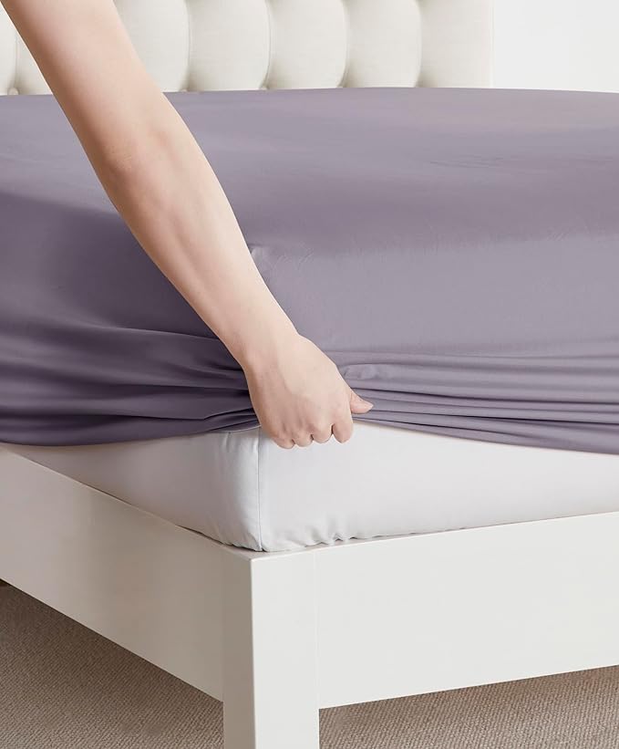 Clara Clark Bed Sheets, Premier 1800 Series Bed Sheet Set, Deep Pocket, Wrinkle, Fade, Stain Resistant, Luxury Soft Bedding Sheets & Pillowcases, California King, Grayish Purple