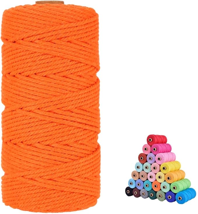 flipped 100% Natural Macrame Cotton Cord,3mm x109 Yard Twine String Cord Colored Cotton Rope Craft Cord for DIY Crafts Knitting Plant Hangers Christmas Wedding Décor (Orange, 3mm*109yards)